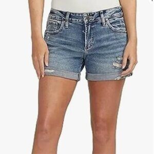 Silver Jeans Sam Jean Short Cuffed Distressed High Rise Size 26 4.5" Inseam